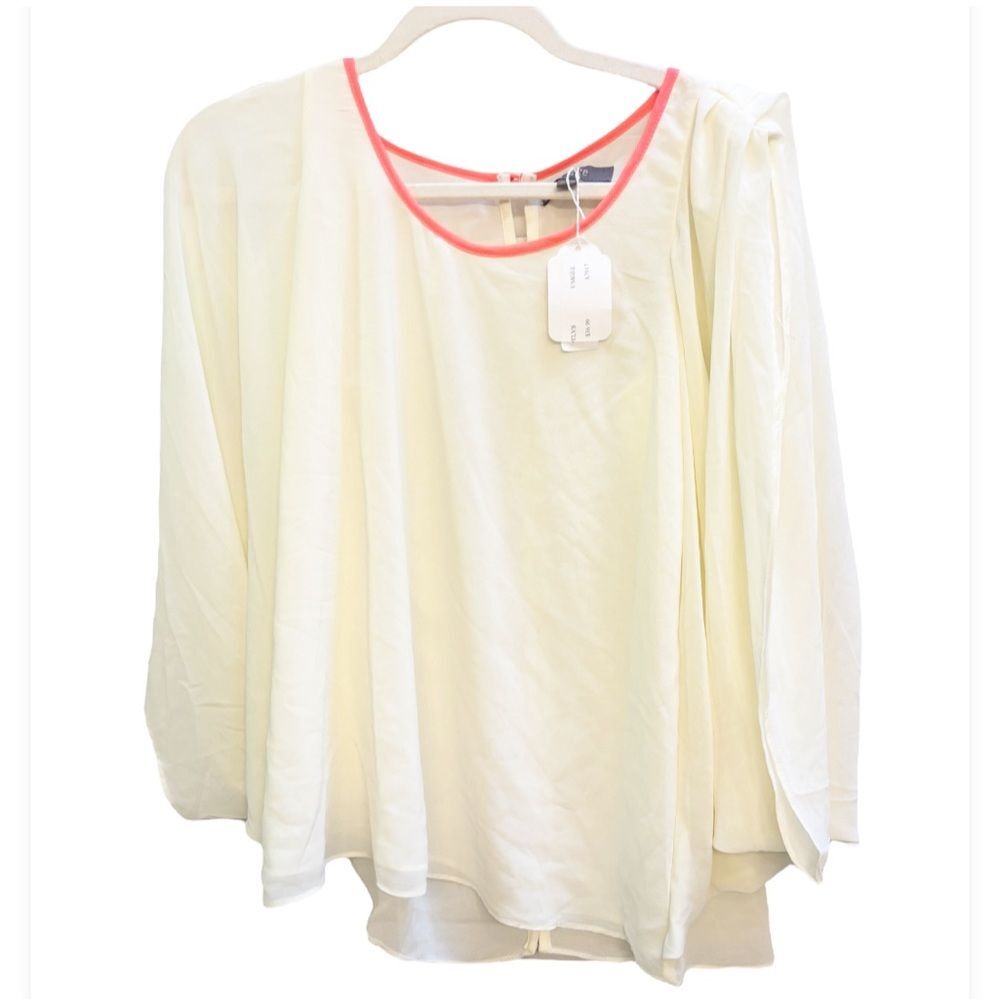 Umgee White and Pink Button Back Keyhole Split Sleeve Boxy Flowy NWT Womens Sz S
